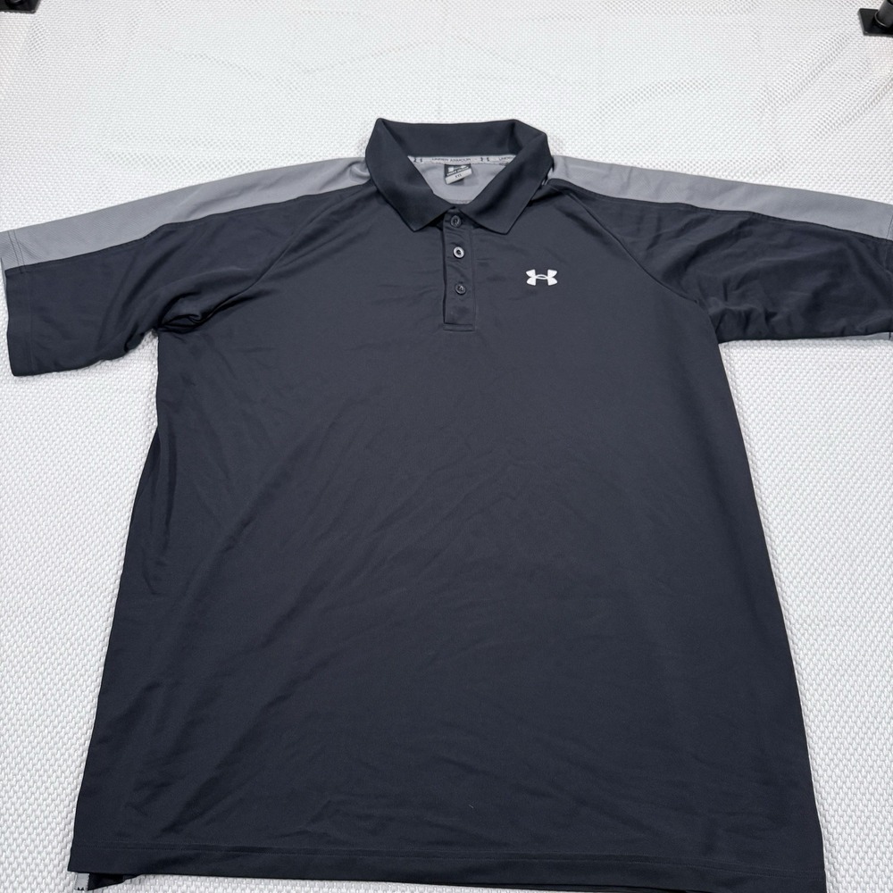 Under Armour Mens XXL Black Gray Performance Golf Polo Shirt Short Sleeve
